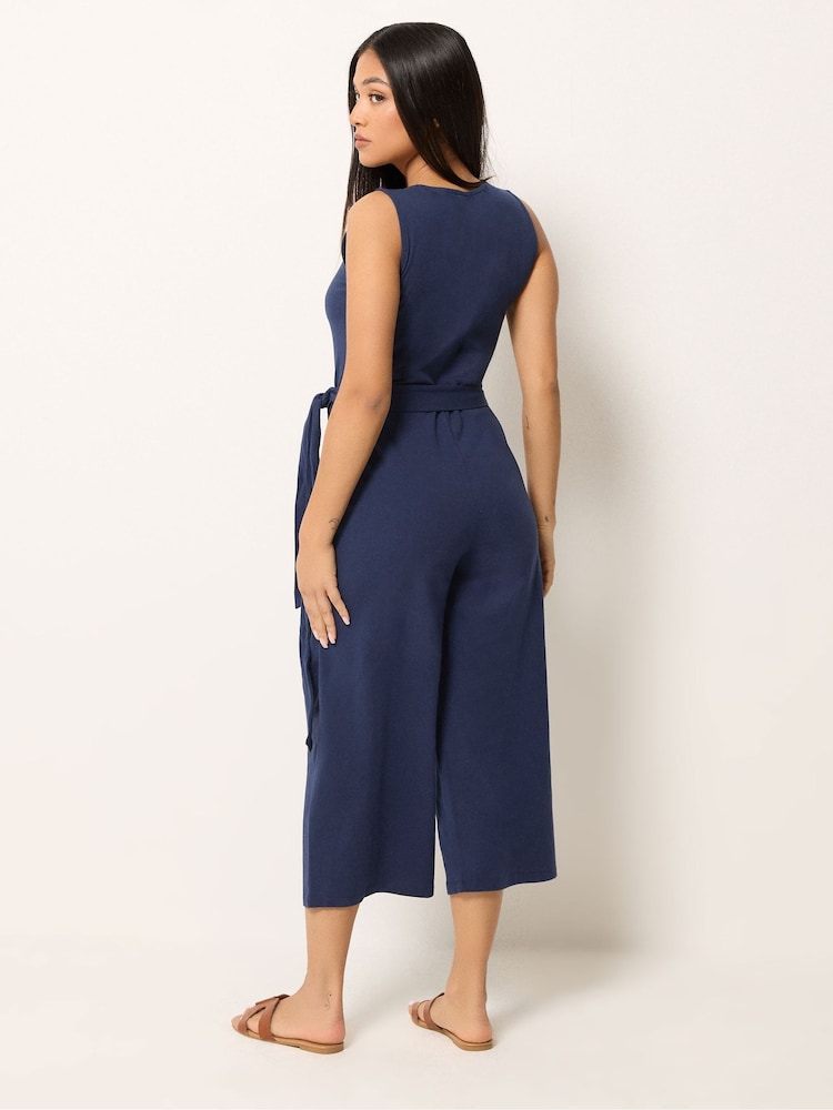 M&Co Blue Petite Sleeveless Jumpsuit - Image 2 of 5 M&Co Blue Petite Sleeveless Jumpsuit - Image 2 of 5