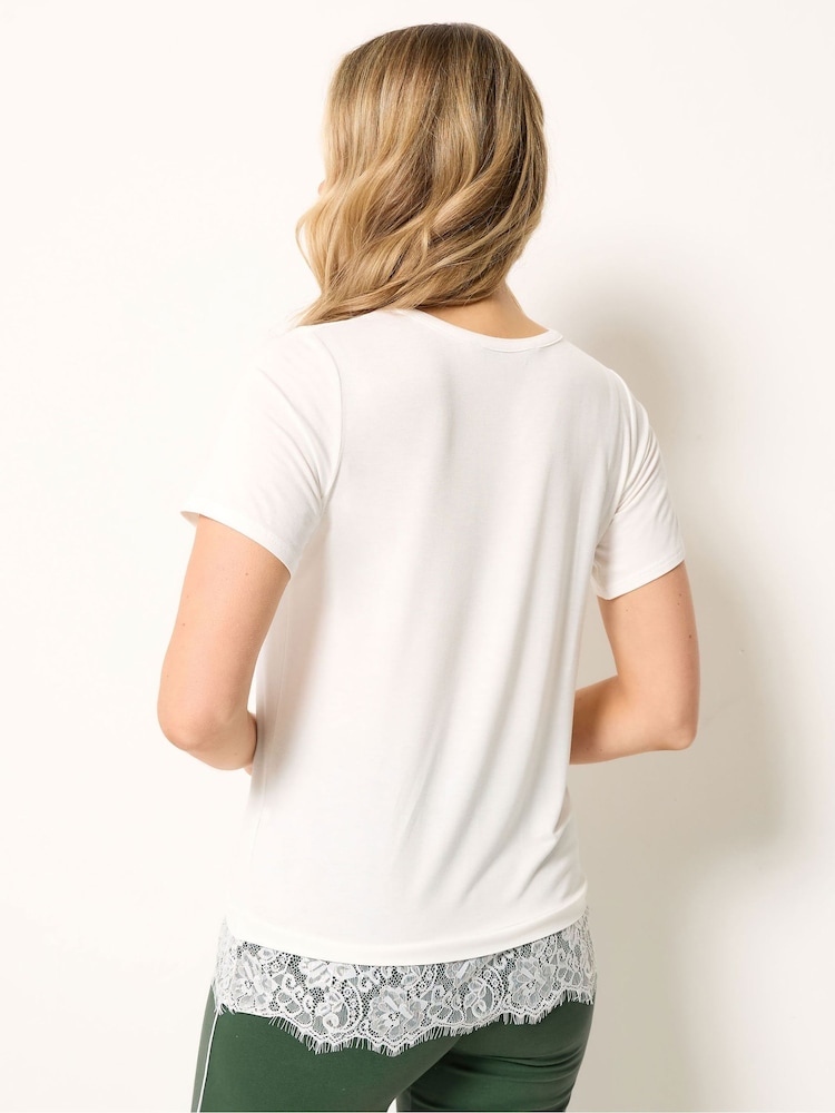 Long Tall Sally White Lace Hem T-Shirt - Image 2 of 5