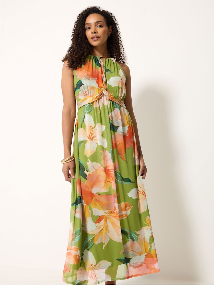 M&Co Green Floral Knot Front Maxi Dress - Image 1 of 5 M&Co Green Floral Knot Front Maxi Dress - Image 1 of 5