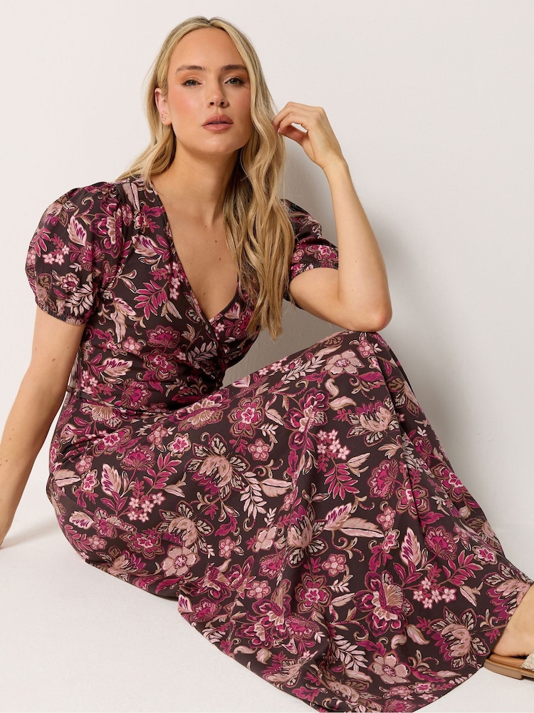 brown dress boohoo Ellianna Floral Maxi Dress in Brown