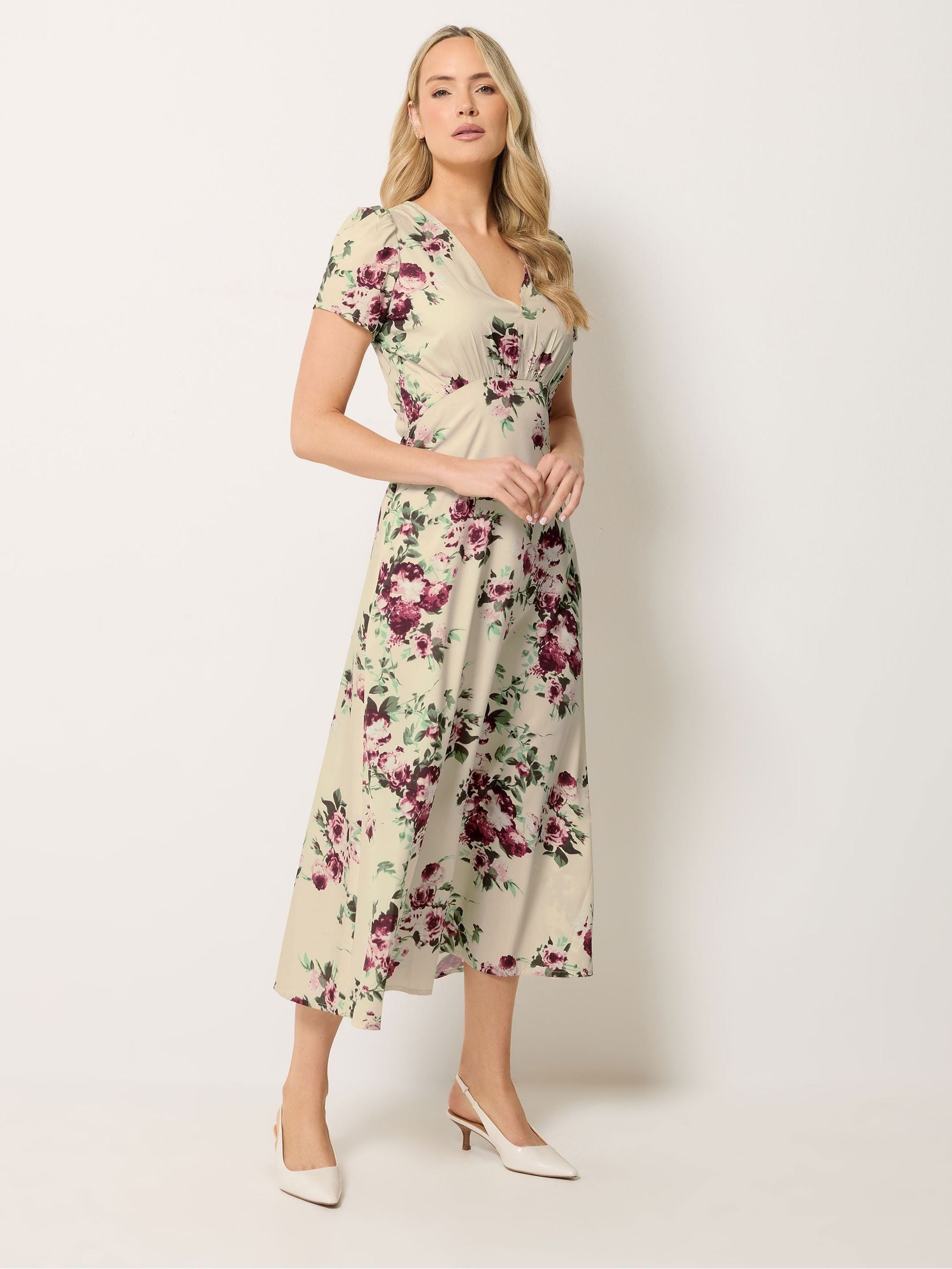 Long Tall Sally Women's Cream Rose Tea Midi Dress