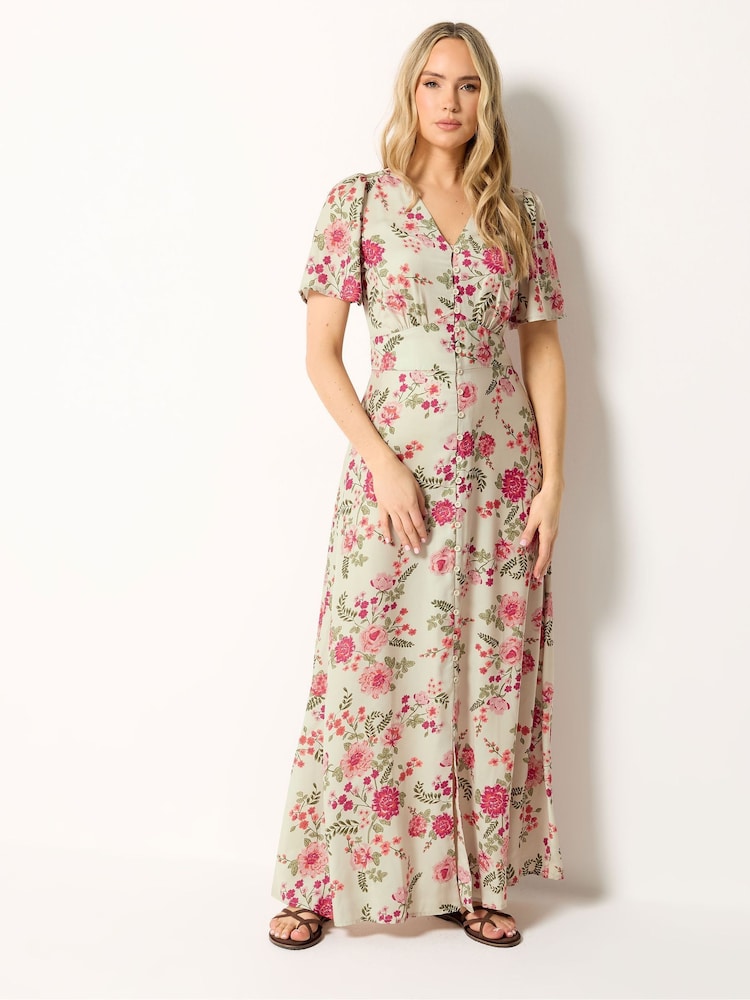 Long Tall Sally Natural Floral Satin Tea Maxi Dress - Image 1 of 5