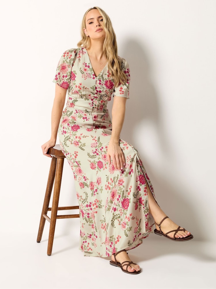 Long Tall Sally Natural Floral Satin Tea Maxi Dress - Image 2 of 5