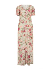 Long Tall Sally Natural Floral Satin Tea Maxi Dress - Image 5 of 5
