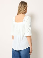 Long Tall Sally Cream Lace Square Neck Crinkle Top - Image 2 of 5