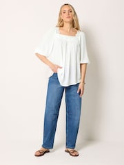 Long Tall Sally Cream Lace Square Neck Crinkle Top - Image 3 of 5