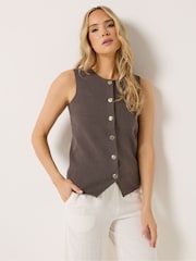 Long Tall Sally Brown Button Vest Top - Image 1 of 5