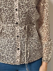 Long Tall Sally Natural Animal Print Chiffon Shirt - Image 4 of 5