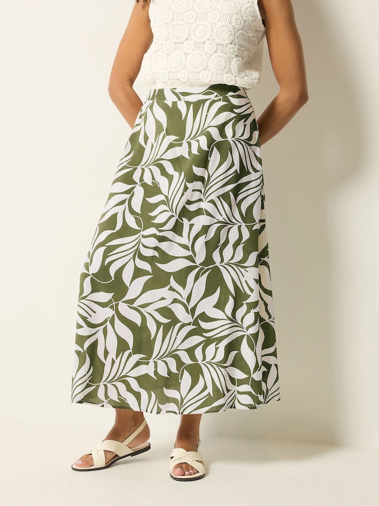 M&Co Green Leaf Printed Midi Skirt - Image 1 of 5 M&Co Green Leaf Printed Midi Skirt - Image 1 of 5