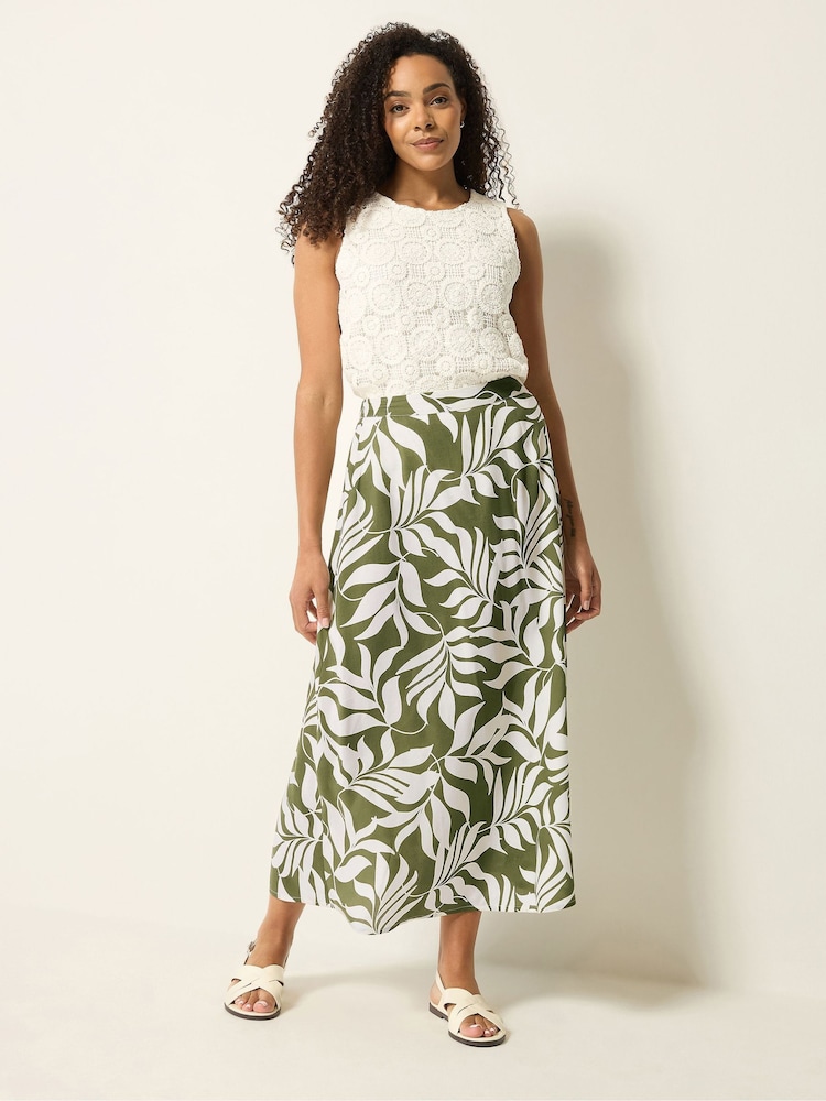 M&Co Green Leaf Printed Midi Skirt - Image 2 of 5 M&Co Green Leaf Printed Midi Skirt - Image 2 of 5