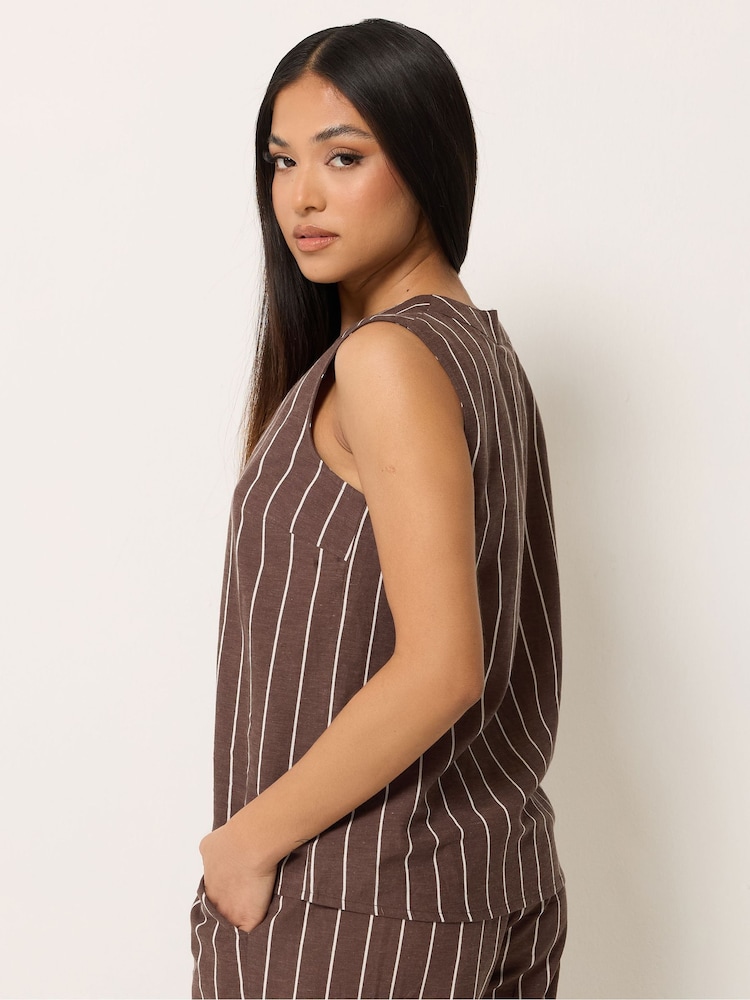 M&Co Brown Petite Striped Sleeveless Button Blouse - Image 2 of 4 M&Co Brown Petite Striped Sleeveless Button Blouse - Image 2 of 4