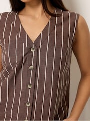 M&Co Brown Petite Striped Sleeveless Button Blouse - Image 4 of 4