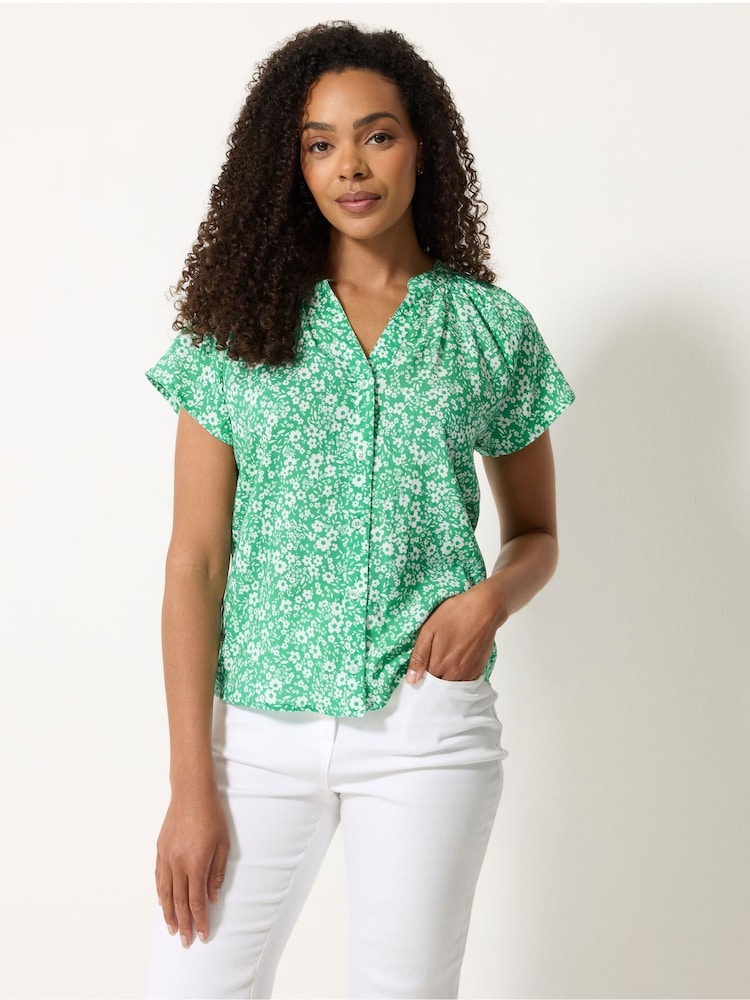 M&Co Green Floral Short Sleeve Blouse - Image 1 of 5