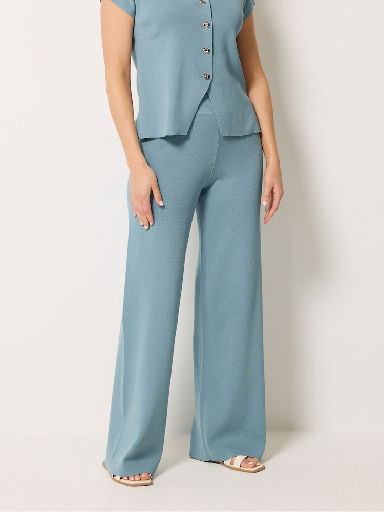 Long Tall Sally Blue Knitted Wide Leg Trousers - Image 2 of 5 Long Tall Sally Blue Knitted Wide Leg Trousers - Image 2 of 5