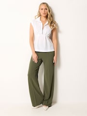 Long Tall Sally Green Textured Wide Leg Trousers - Image 1 of 5