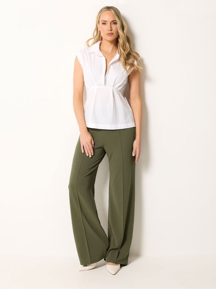 Long Tall Sally Green Textured Wide Leg Trousers - Image 1 of 5