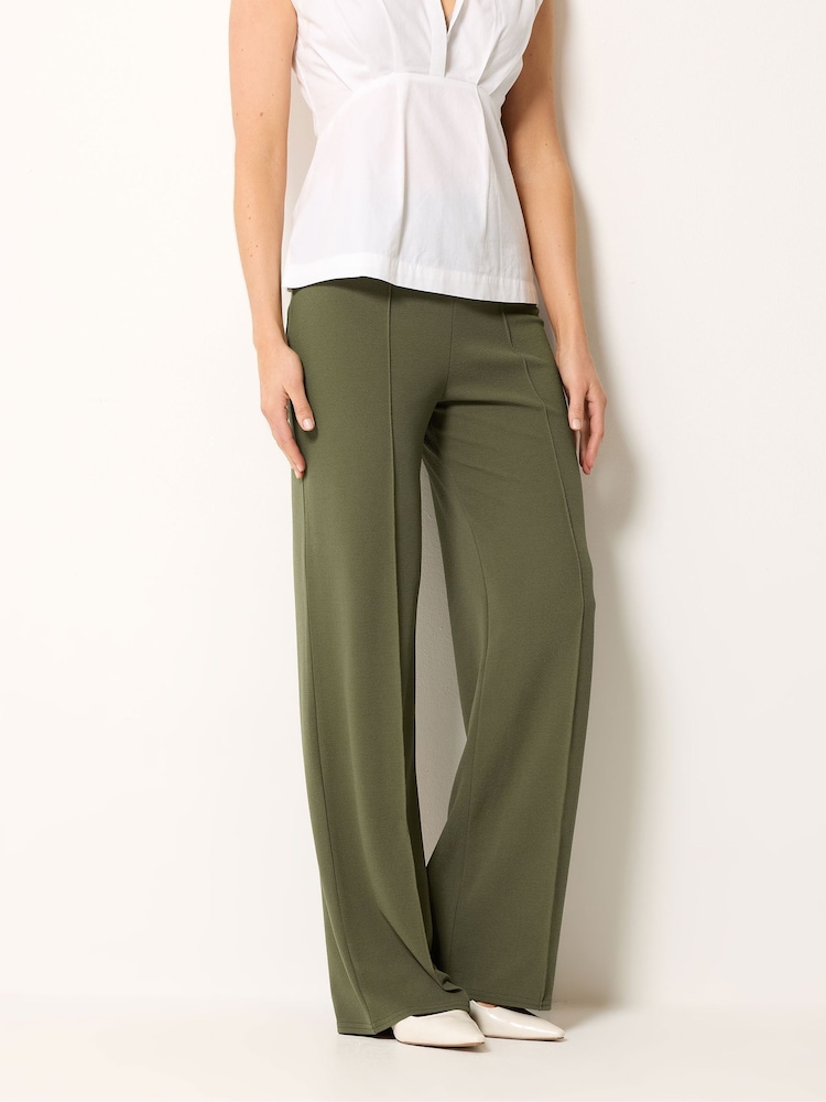 Long Tall Sally Green Textured Wide Leg Trousers - Image 2 of 5