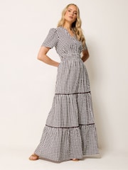 Long Tall Sally Brown Gingham Button Tiered Maxi Dress - Image 2 of 5