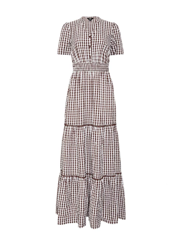 Long Tall Sally Brown Gingham Button Tiered Maxi Dress - Image 5 of 5 Long Tall Sally Brown Gingham Button Tiered Maxi Dress - Image 5 of 5
