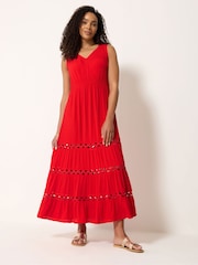 M&Co Red Trim Insert Beach Dress - Image 3 of 5
