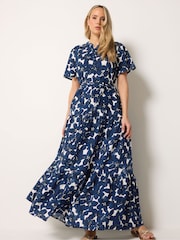 Long Tall Sally Blue Short Sleeve Tie Waist Maxi Dress - Image 1 of 5