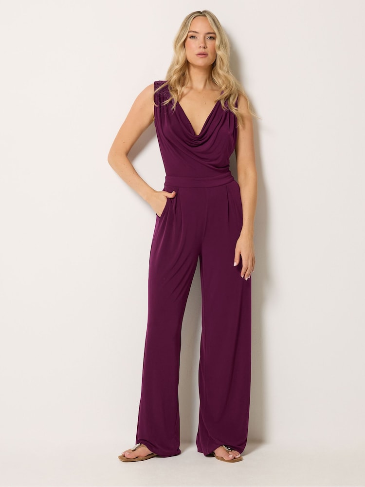 Long Tall Sally Purple Cowl Neck ITY Sleeveless Jumpsuit - Image 2 of 5