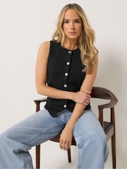 Long Tall Sally Black Button Vest Top - Image 1 of 5