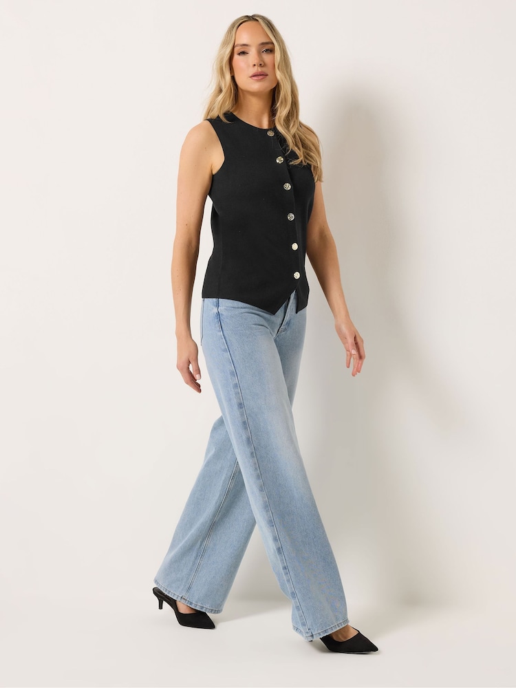 Long Tall Sally Black Button Vest Top - Image 2 of 5