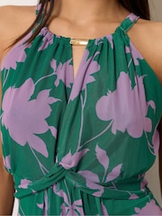 M&Co Green Petite Floral Knot Front Maxi Dress - Image 4 of 5