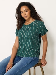 M&Co Green Short Sleeve Foil Boho Blouse - Image 1 of 5