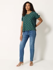 M&Co Green Short Sleeve Foil Boho Blouse - Image 2 of 5