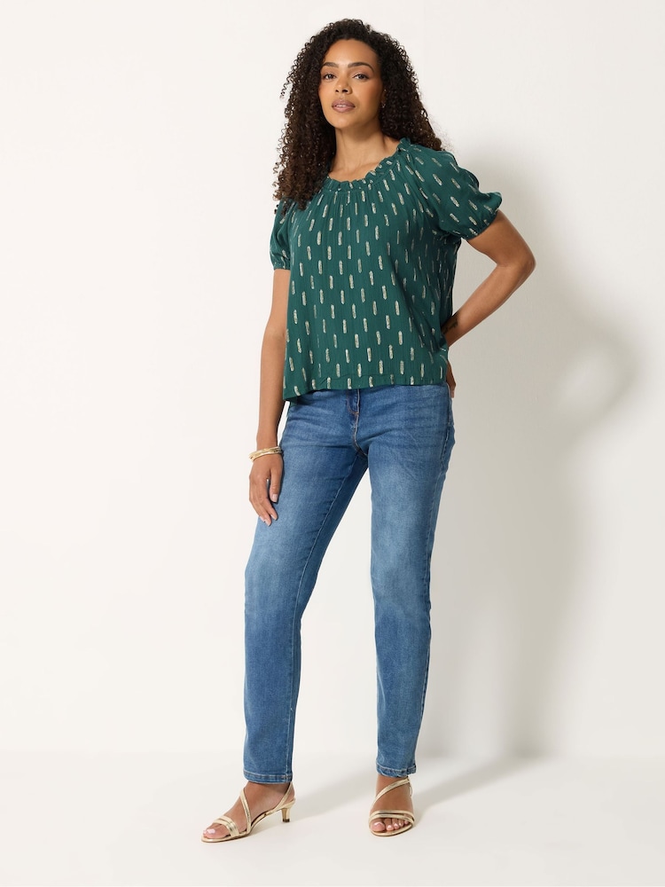 M&Co Green Short Sleeve Foil Boho Blouse - Image 2 of 5