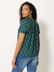 M&Co Green Short Sleeve Foil Boho Blouse - Image 3 of 5