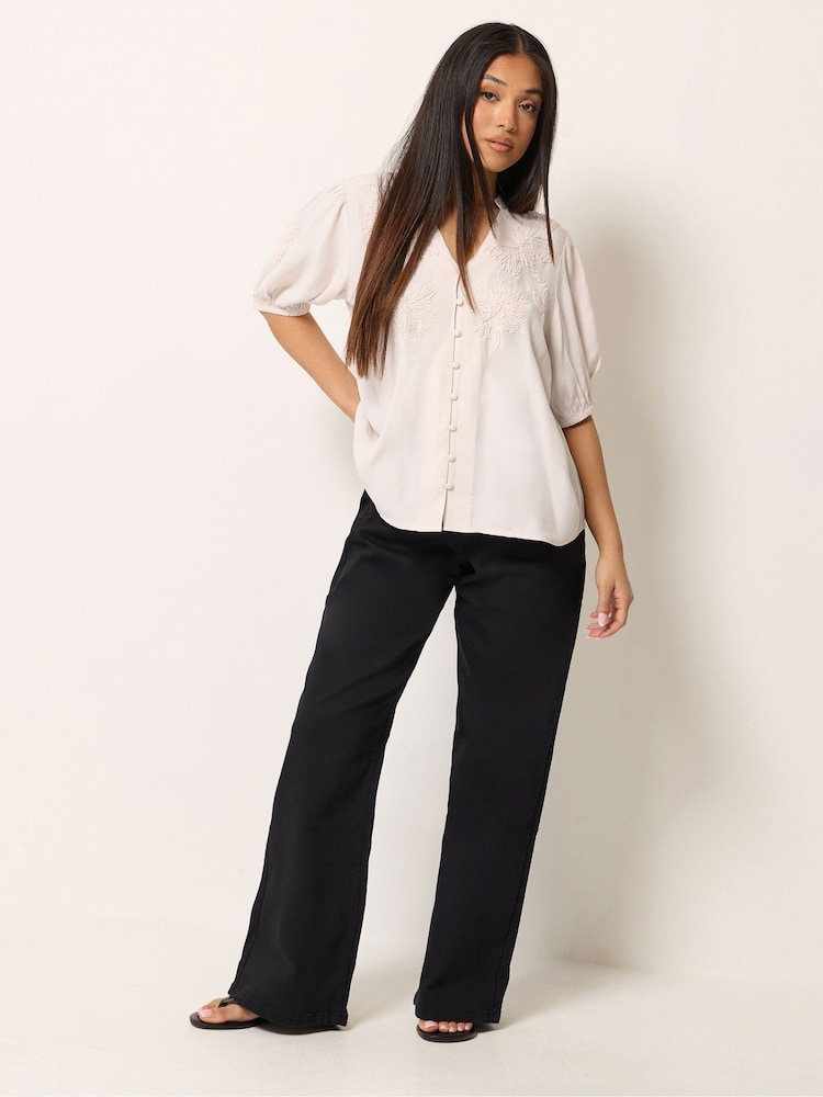 M&Co Pink Petite Short Sleeve Embellished Blouse - Image 2 of 5 M&Co Pink Petite Short Sleeve Embellished Blouse - Image 2 of 5