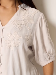 M&Co Pink Petite Short Sleeve Embellished Blouse - Image 4 of 5