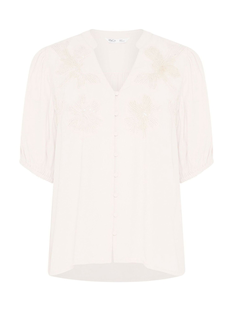 M&Co Pink Petite Short Sleeve Embellished Blouse - Image 5 of 5 M&Co Pink Petite Short Sleeve Embellished Blouse - Image 5 of 5