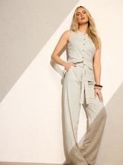 Long Tall Sally White Pinstripe Linen Blend Wide Leg Trousers - Image 1 of 7
