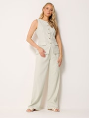 Long Tall Sally White Pinstripe Linen Blend Wide Leg Trousers - Image 2 of 7