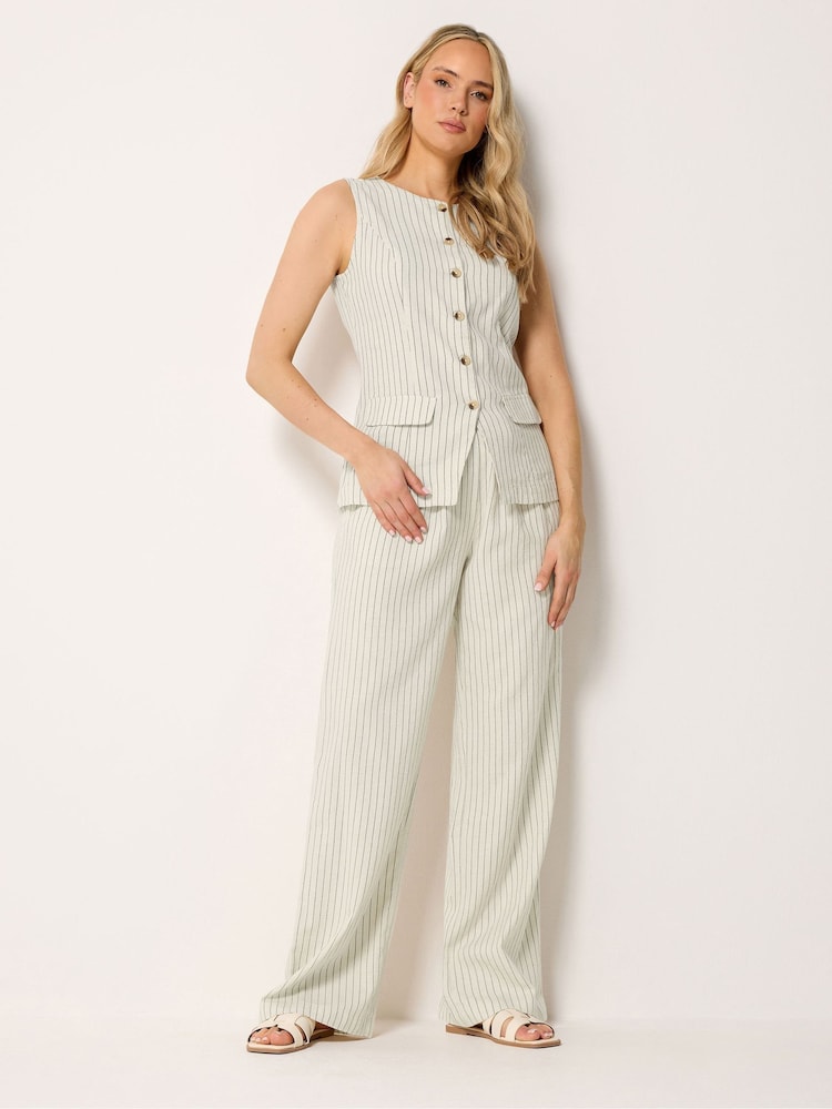 Long Tall Sally White Pinstripe Linen Blend Wide Leg Trousers - Image 2 of 7