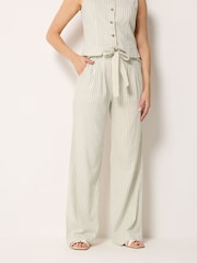 Long Tall Sally White Pinstripe Linen Blend Wide Leg Trousers - Image 3 of 7