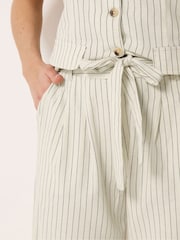 Long Tall Sally White Pinstripe Linen Blend Wide Leg Trousers - Image 6 of 7