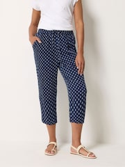 M&Co Blue Dobby Wide Leg Cropped Trousers - Image 1 of 5