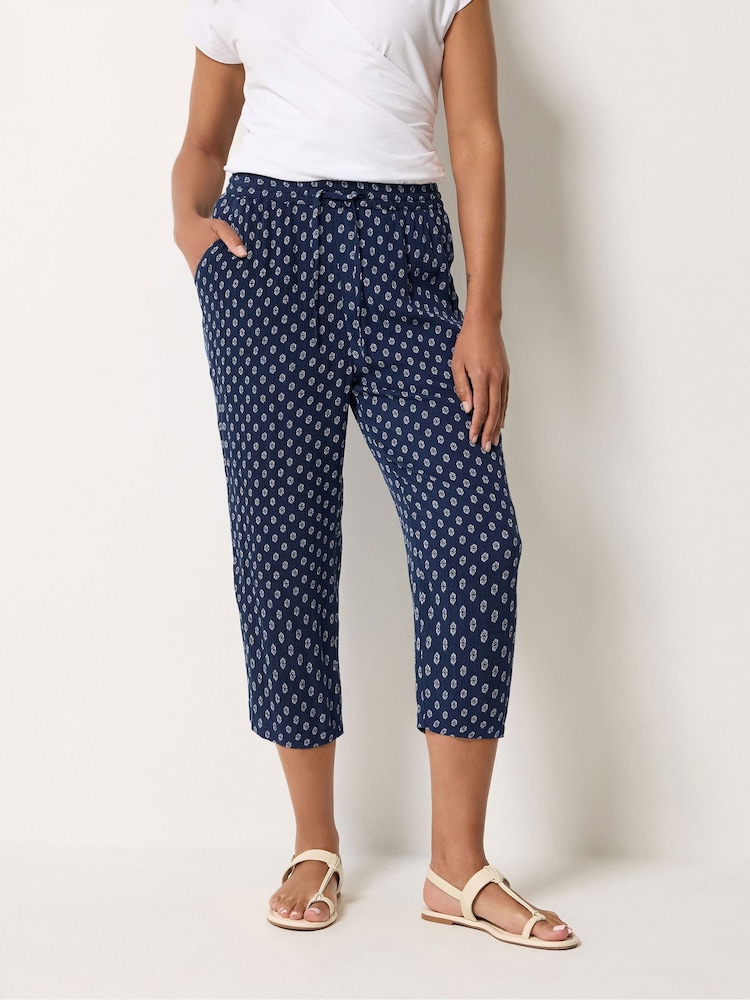 M&Co Blue Dobby Wide Leg Cropped Trousers - Image 1 of 5