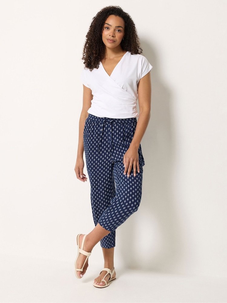 M&Co Blue Dobby Wide Leg Cropped Trousers - Image 2 of 5