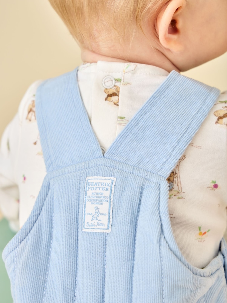 JoJo Maman Bébé Light Blue Peter Rabbit Quilted Dungaree & Bodysuit Set - Image 2 of 9