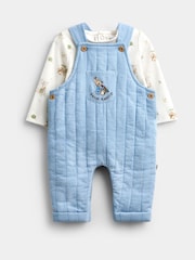 JoJo Maman Bébé Light Blue Peter Rabbit Quilted Dungaree & Bodysuit Set - Image 3 of 9