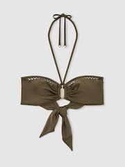 Reiss Khaki Green Janina Shimmer Bandeau Bikini Top - Image 2 of 7