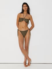 Reiss Khaki Green Janina Shimmer Bandeau Bikini Top - Image 3 of 7