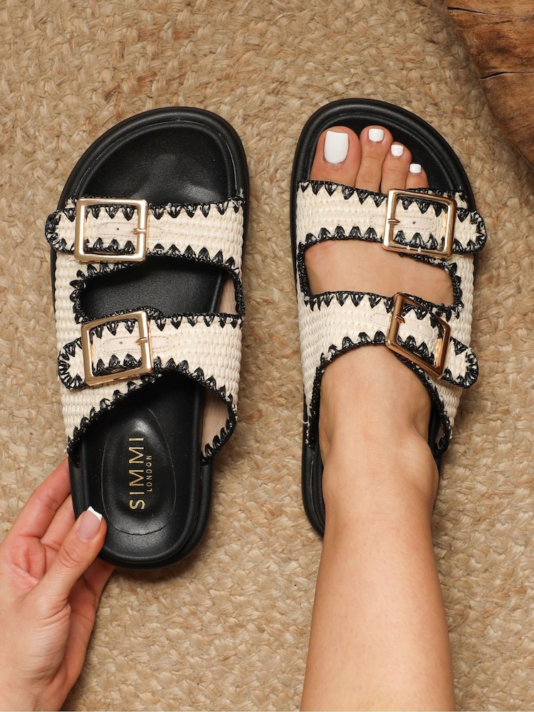 Simmi London Black Faron Footbed Slides - Image 1 of 4 Simmi London Black Faron Footbed Slides - Image 1 of 4
