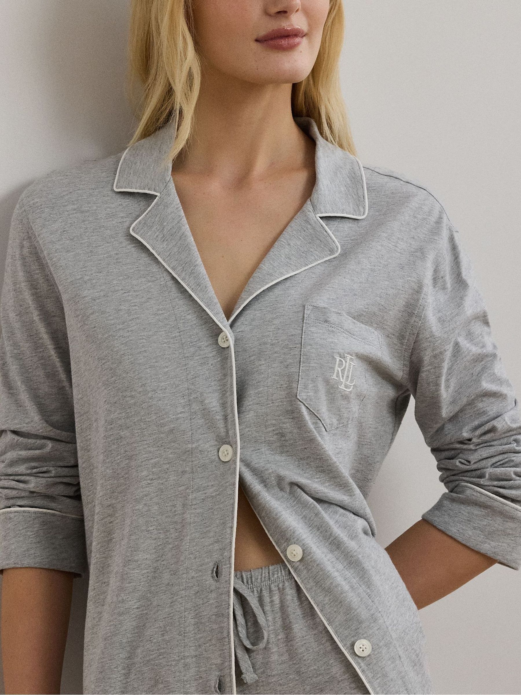 Buy Lauren Ralph Lauren Grey Core Knit Classic Notch Collar Pyjamas Set ...